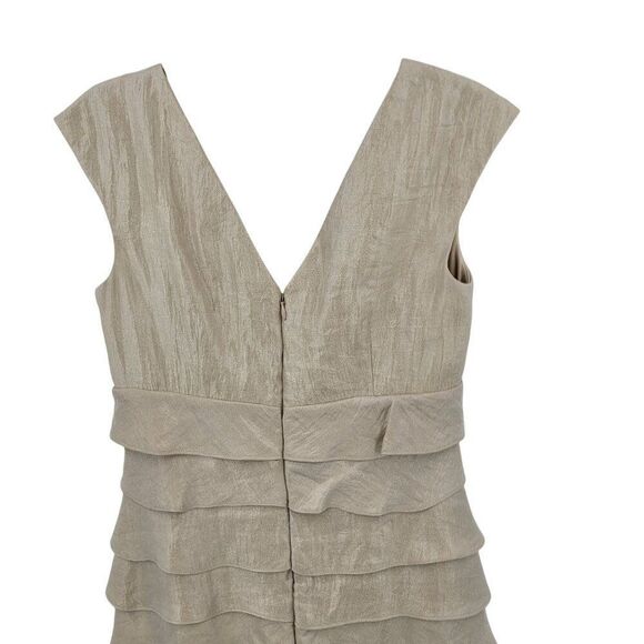 Dressbarn  Womens Gold Shimmer Tiered Ruffle V-Neck‎ Dress Sz 4 Formal Cocktail - Picture 8 of 10